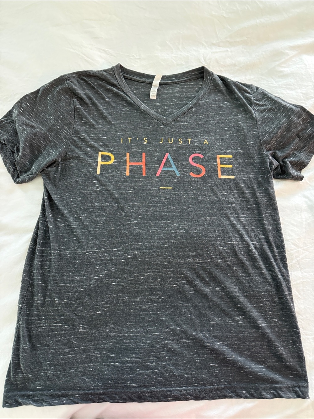 Bella Canvas Charcoal V-Neck Tee with Multicolor PHASE Graphic